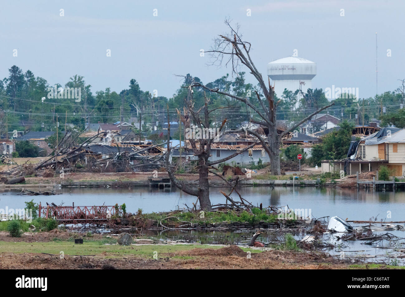 Part of the damage from the April 27, 2011 Tuscaloosa, Alabama tornado damage as viewed 6 weeks later on June 16. Stock Photo