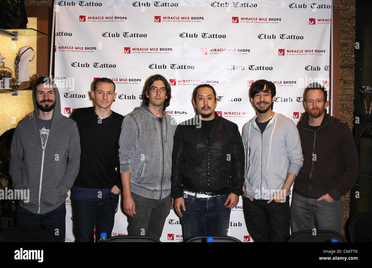 Linkin Park in attendance for Linkin Park Autograph Signing at Club Tattoo, Miracle Mile Shops at Planet Hollywood Resort and Casino, Las Vegas, NV February 19, 2011. Photo By: MORA/Everett Collection Stock Photo