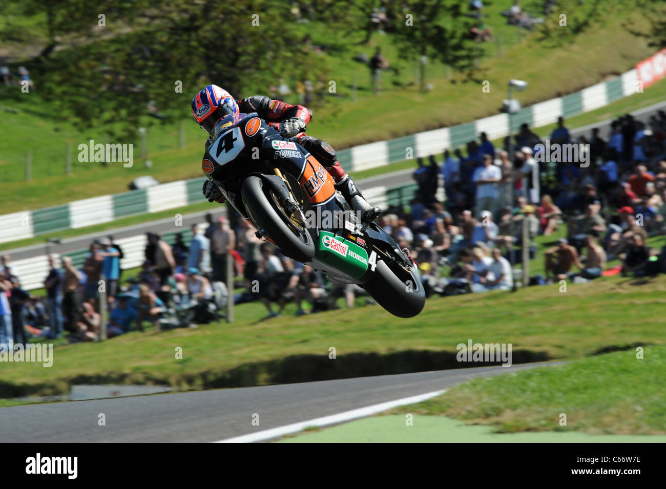 Josh Brookes flying at Cadwell Park, 2011 Stock Photo