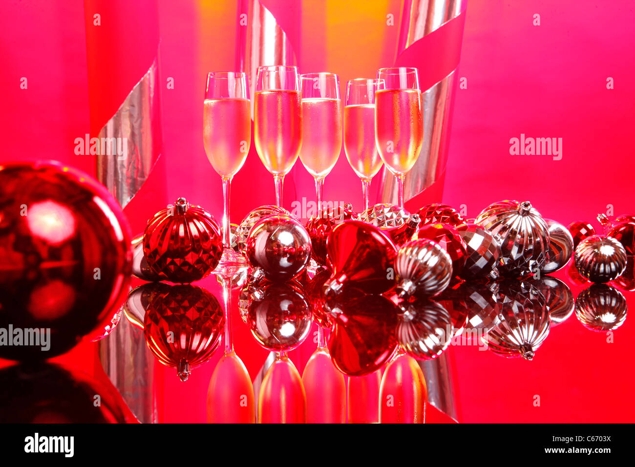 Christmas wite wine or champagne Stock Photo