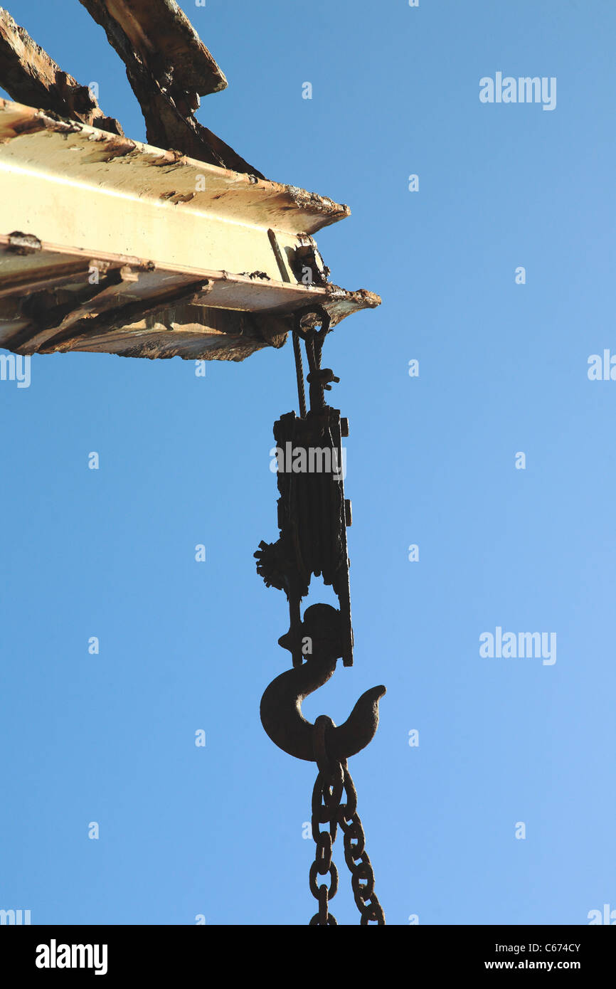 old crane in fishing harbour Stock Photo