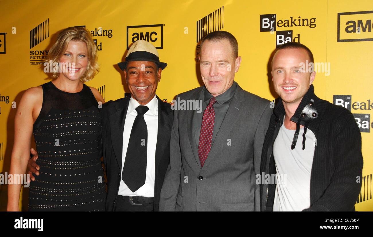 Anna Gunn, Giancarlo Esposito, Bryan Cranston, Aaron Paul at arrivals for BREAKING BAD Season Four Premiere, The Chinese 6 Theatres, Los Angeles, CA June 28, 2011. Photo By: Elizabeth Goodenough/Everett Collection Stock Photo