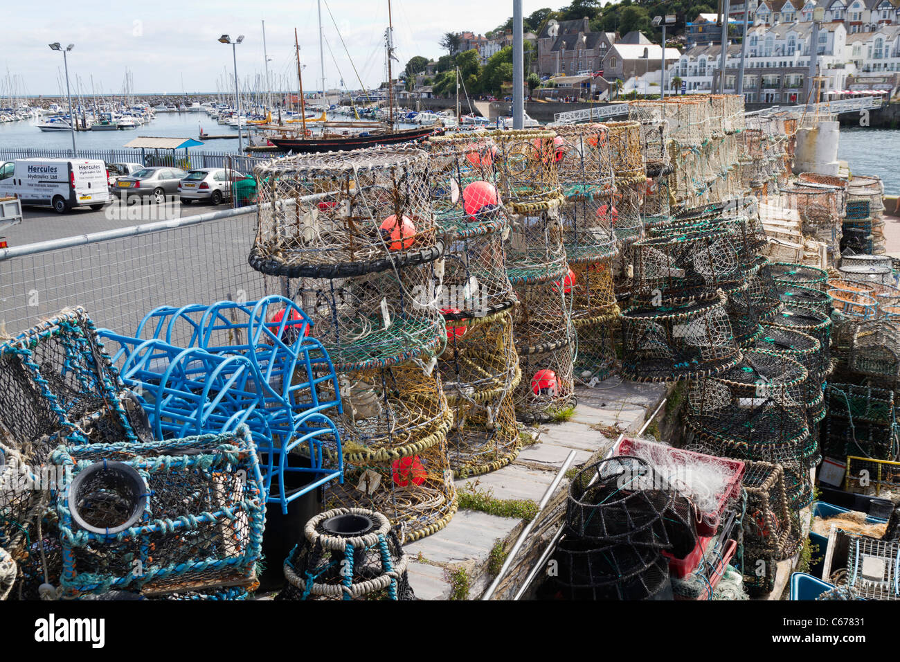 Lobster pots on the quayside in Brixham Devon Stock Photo Alamy