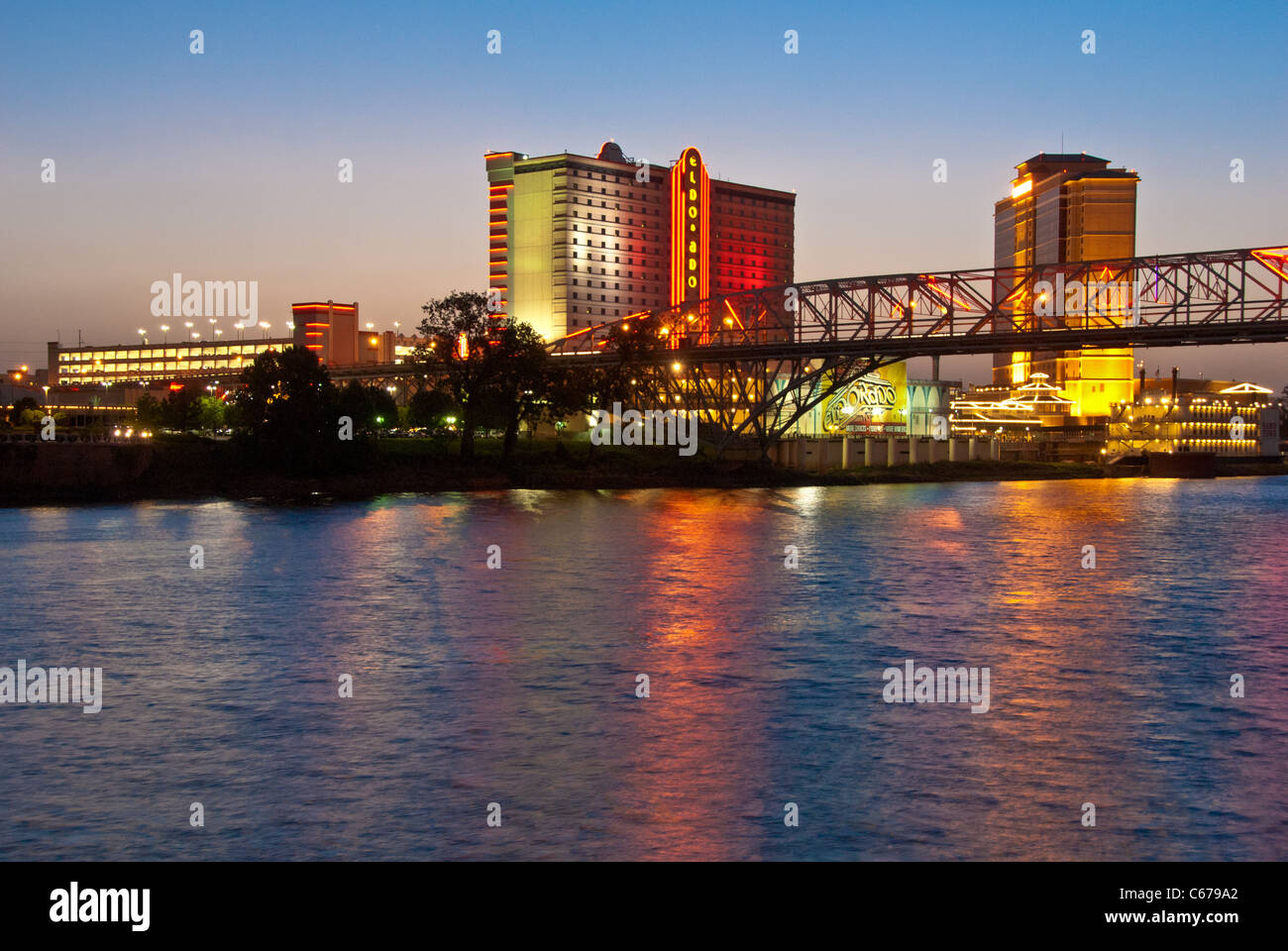Riverfront casino district along the Red River in Shreveport, Louisiana, USA Stock Photo