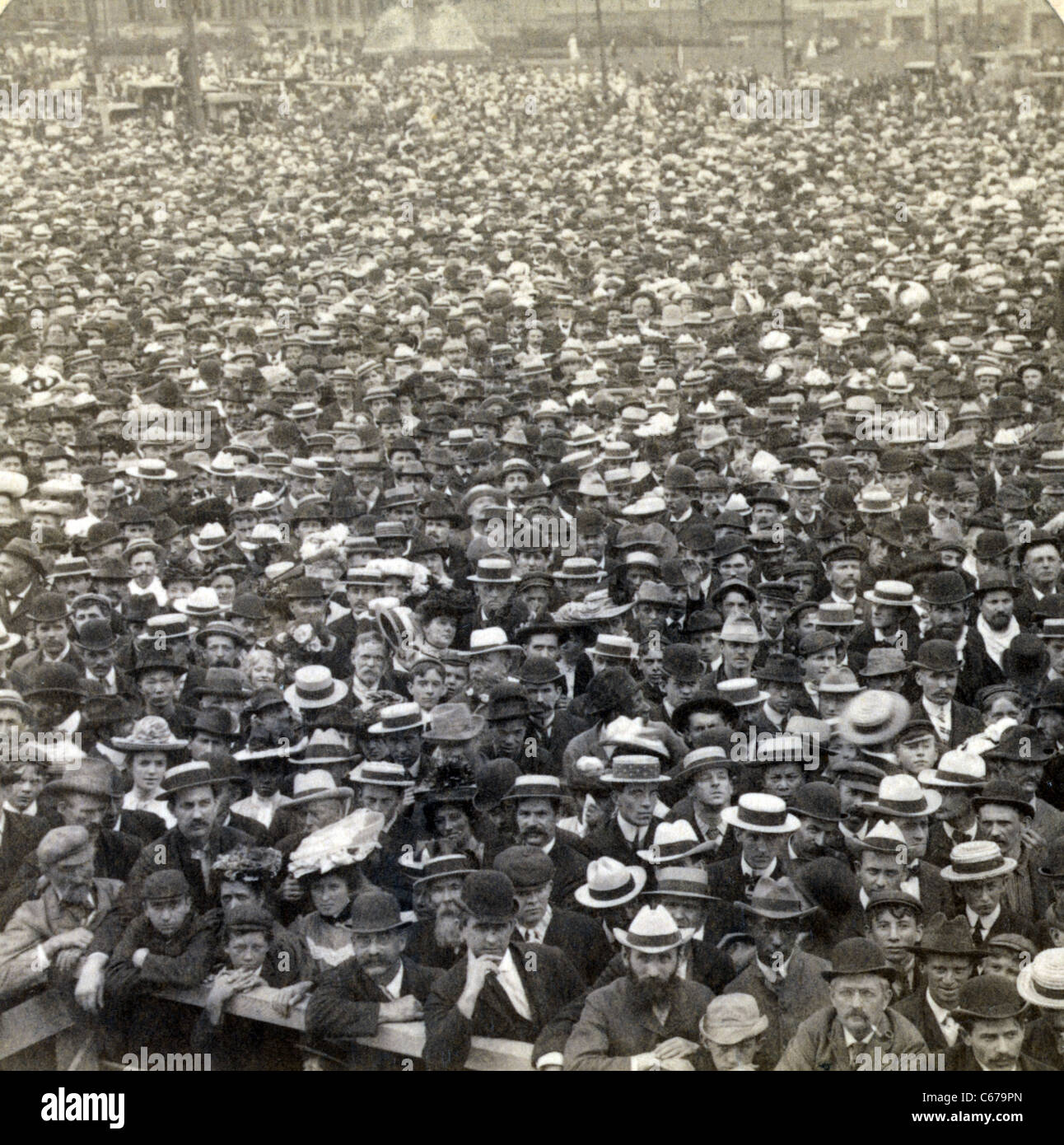 Large crowd intently listening to President Roosevelt's now famous 'Trust' speech, 1902 Stock Photo