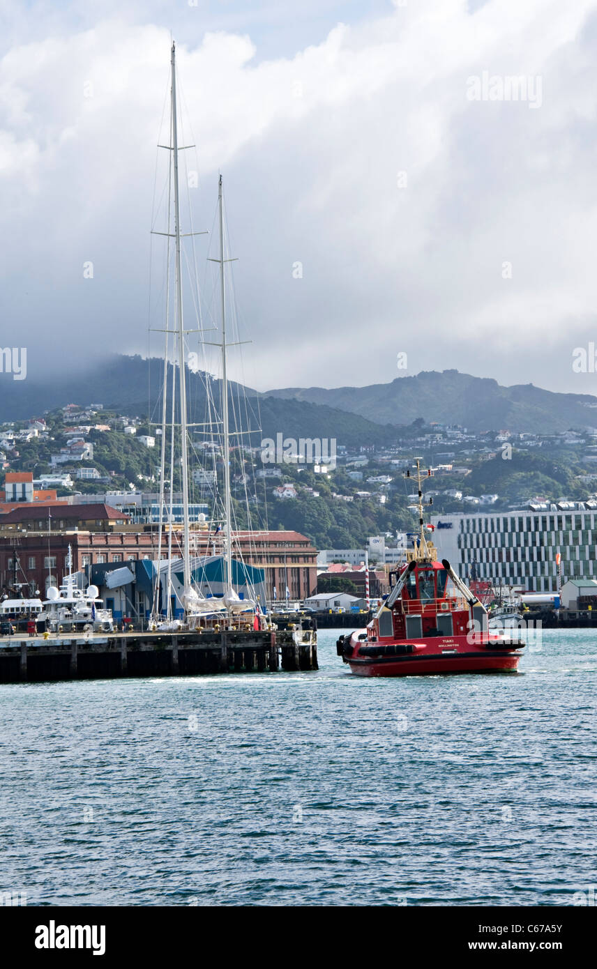 The Red Hulled Tug Boat Tiaki in Wellington Harbour North Island New Zealand Stock Photo