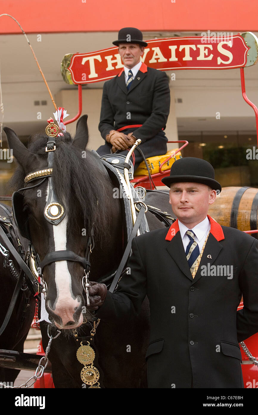 Horse and Cart with handlers at the London Beer Festival 2011 Stock Photo