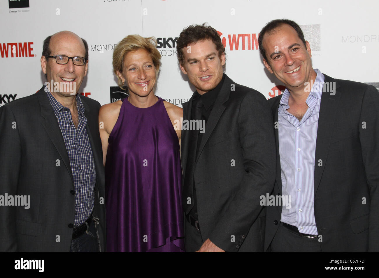 Matt Blank, Edie Falco, Michael C. Hall, David Nevins at arrivals for SHOWTIME Pre-Emmy Party, SkyBar at Mondrian Hotel, Los Angeles, CA August 28, 2010. Photo By: Rob Kim/Everett Collection Stock Photo