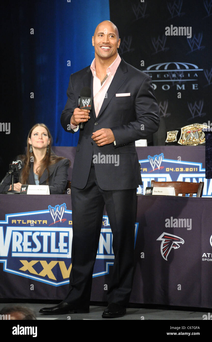 Dwayne The Rock Johnson in attendance for WRESTLEMANIA XXVII Press Conference, Hard Rock Cafe, New York, NY March 30, 2011. Photo By: Rob Rich/Everett Collection Stock Photo