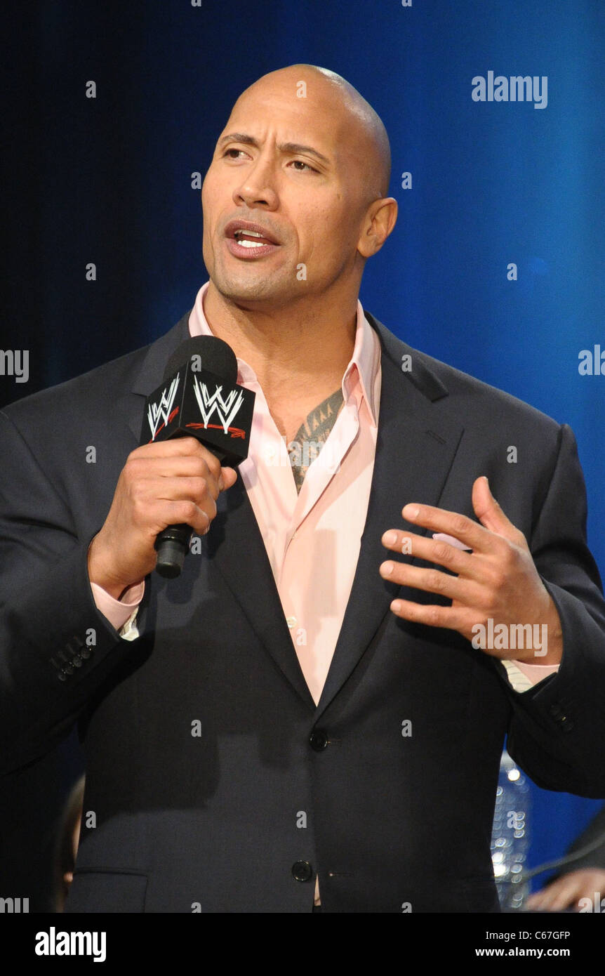 Dwayne The Rock Johnson in attendance for WRESTLEMANIA XXVII Press Conference, Hard Rock Cafe, New York, NY March 30, 2011. Photo By: Rob Rich/Everett Collection Stock Photo