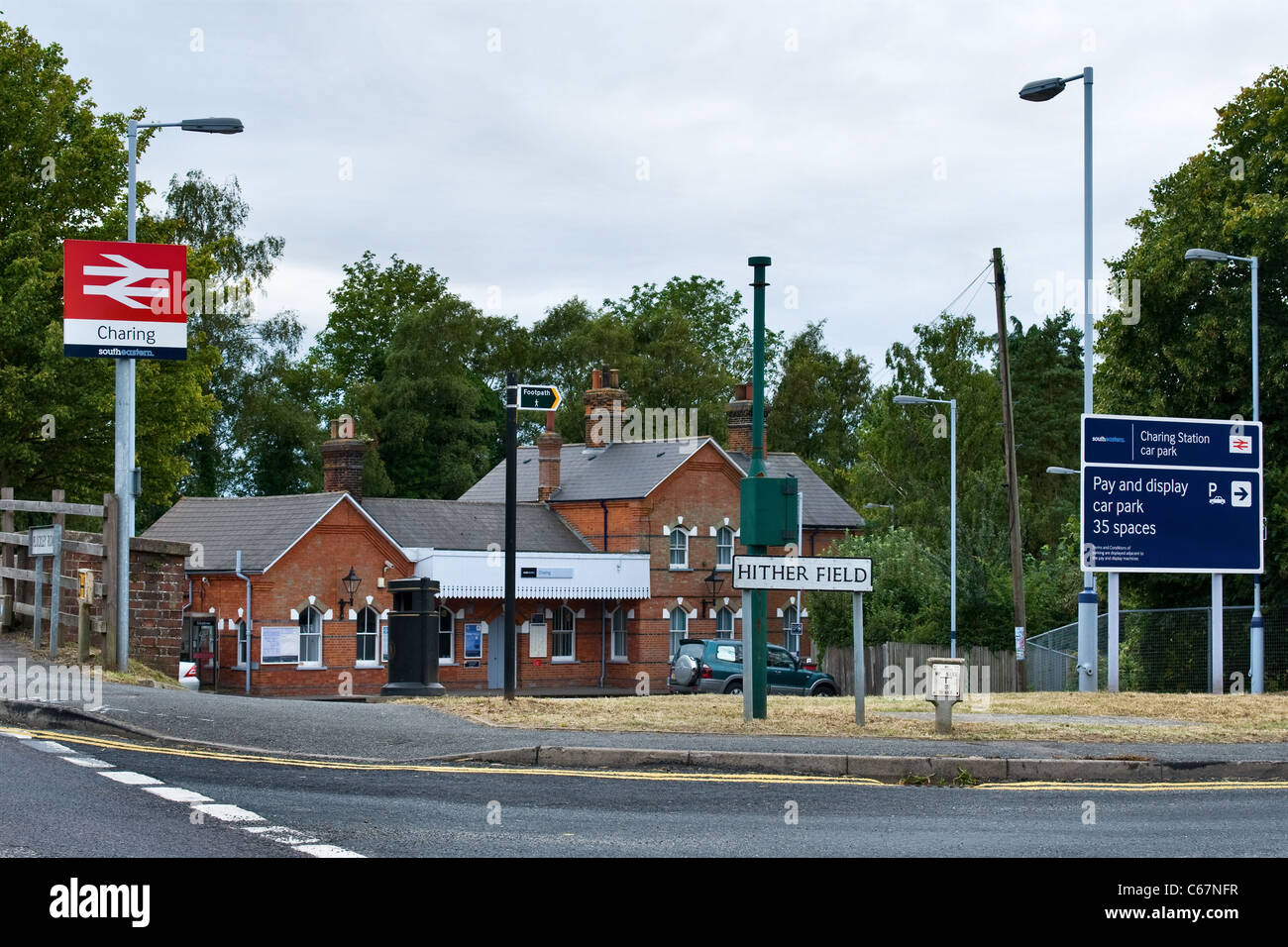 Charing village South Eastern Railway train station and car park, Charing, Ashford, Kent, UK - Hither Field jnc. Pluckley Road Stock Photo