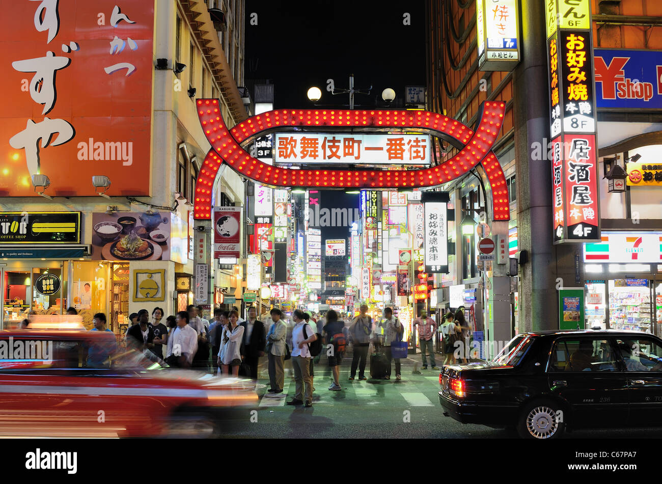 Kabuki-cho, a famed nightlife and red-light district in Shinjuku Ward, Tokyo, Japan. Stock Photo