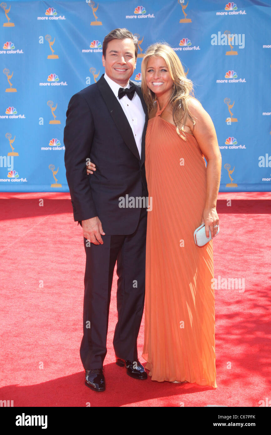 Jimmy Fallon (in Tom Ford tuxedo), Nancy Juvonen (in MaxMara dress, Neil Lane jewels) at arrivals for Academy of Television Arts & Sciences 62nd Primetime Emmy Awards - ARRIVALS, Nokia Theatre, Los Angeles, CA August 29, 2010. Photo By: Rob Kim/Everett Collection Stock Photo