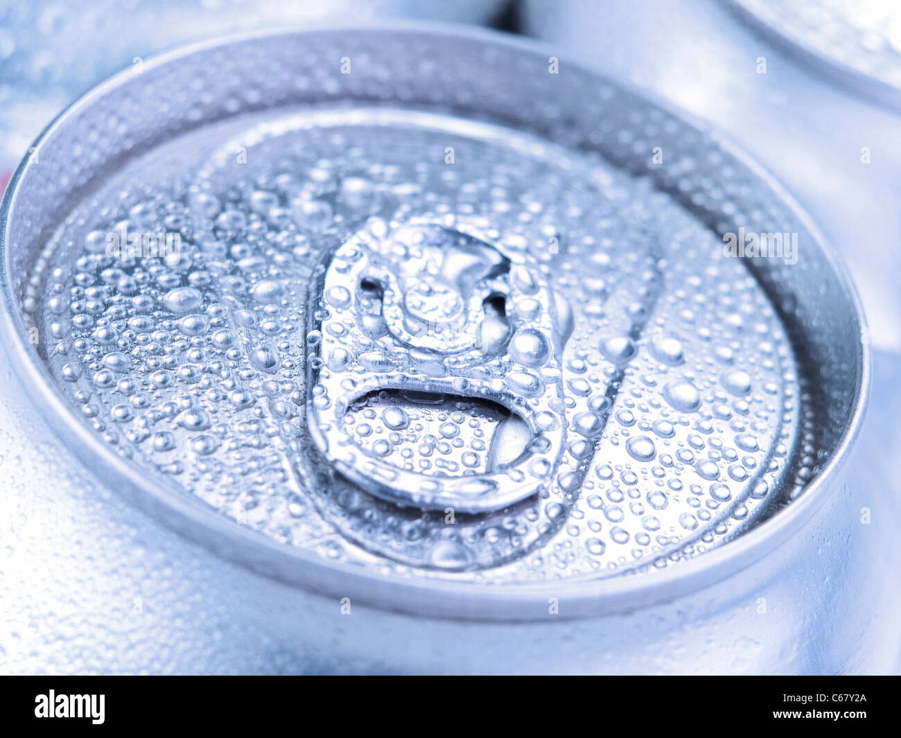 Close up view of a tin can with condensation. Stock Photo