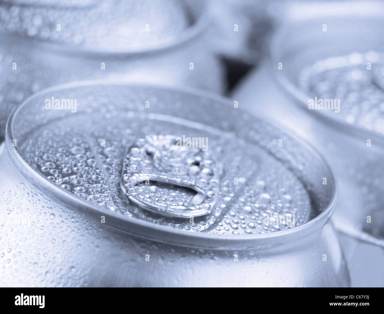 Close up view of a tin can with condensation. Stock Photo