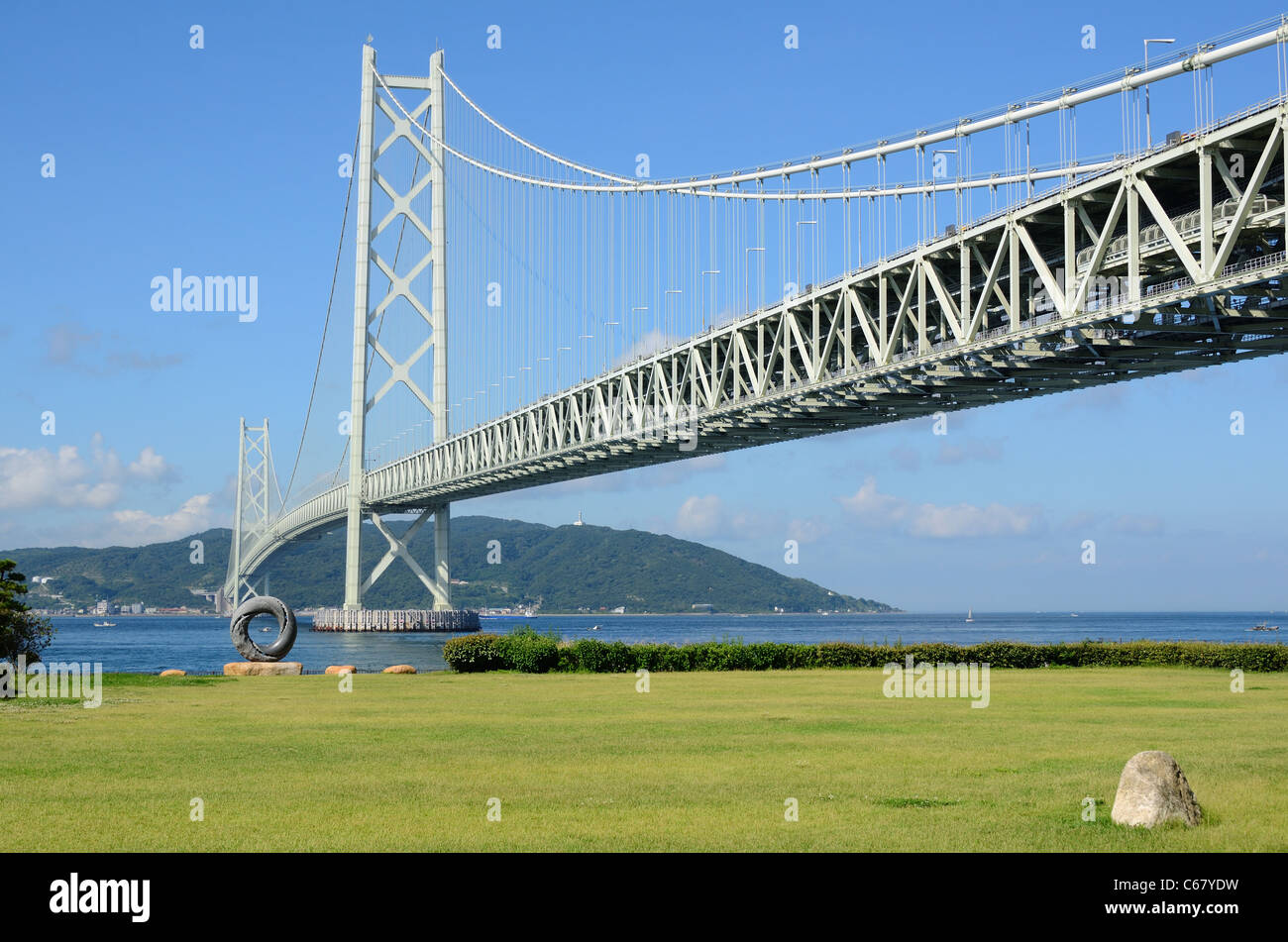Akashi Kaikyo Bridge (Pearl Bridge) in Kobe, Japan. Stock Photo