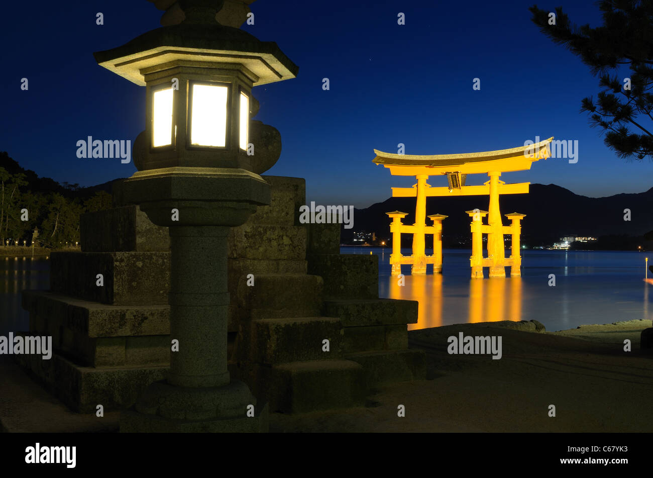 The otori gate which welcomes visitors to Miyajima, Japan. Stock Photo