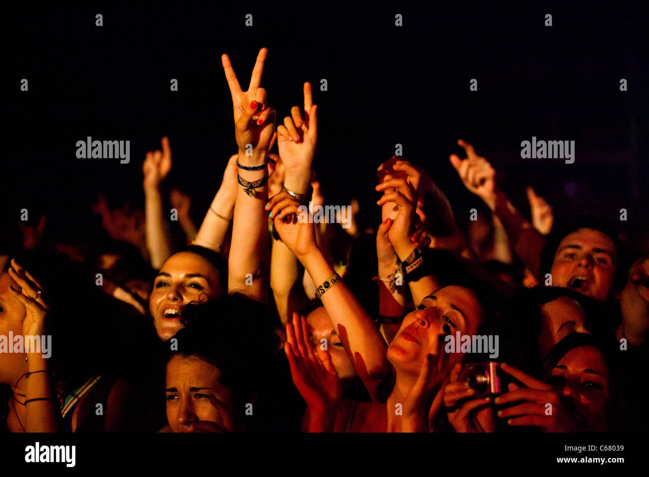 Crowd music festival hands hi-res stock photography and images - Alamy