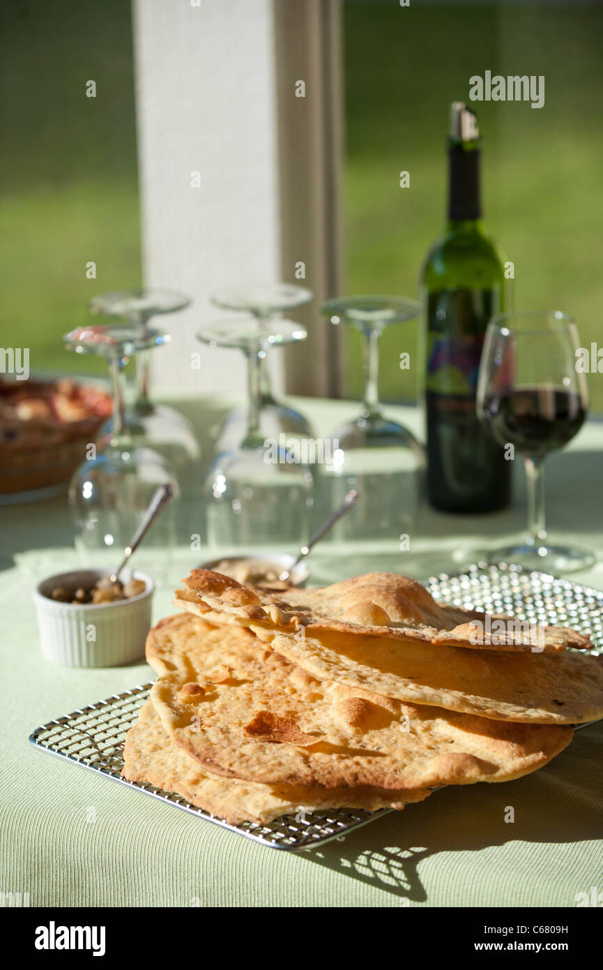 Food with wine and dip Stock Photo