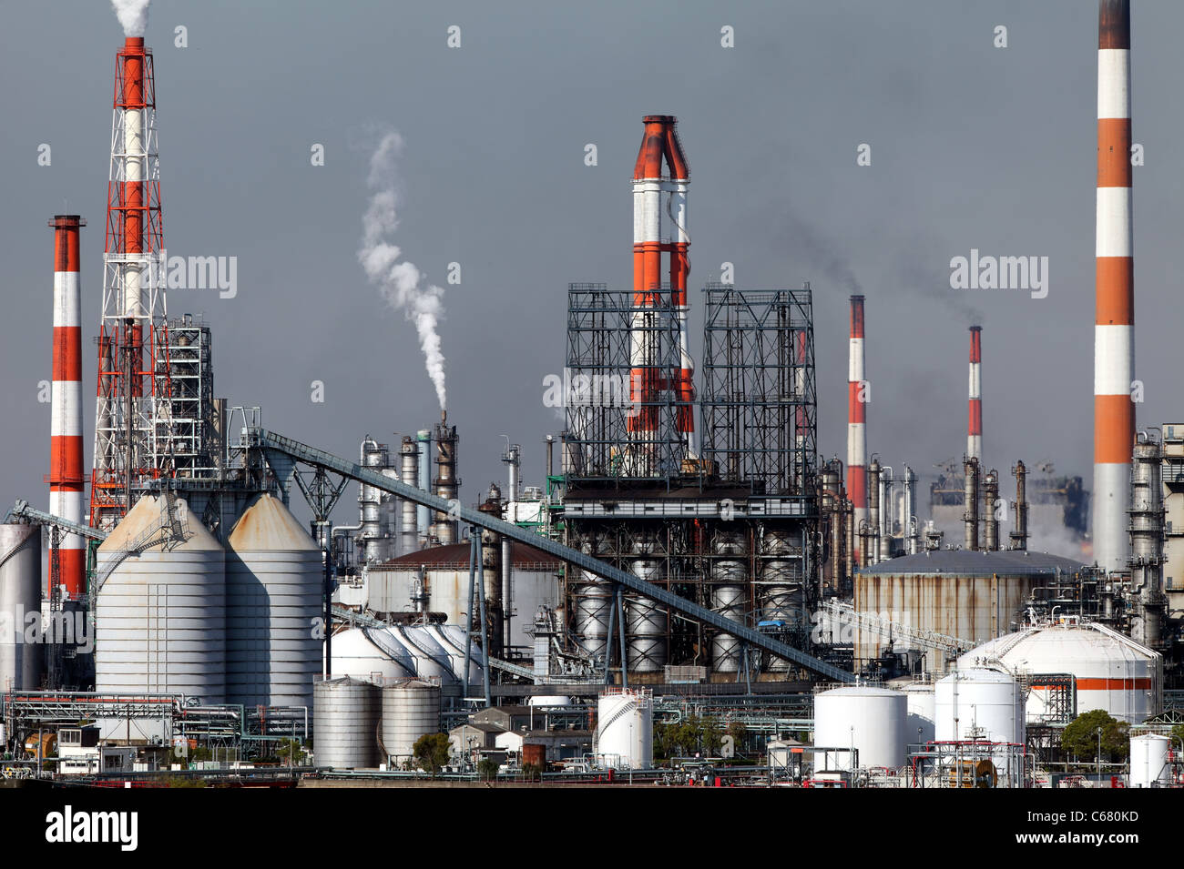 Industrial plant with smoke stacks, Industrial area Stock Photo