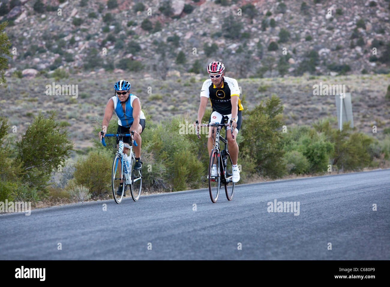 Las Vegas, Nevada - Bicycle riders in Red Rock Canyon. Stock Photo
