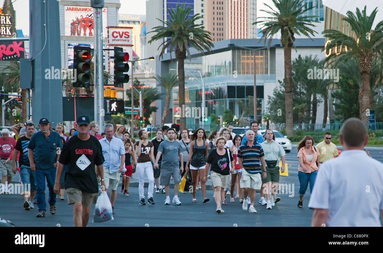 Las Vegas, Nevada - Tourists crossing the street on The Strip (Las Vegas Boulevard). Stock Photo