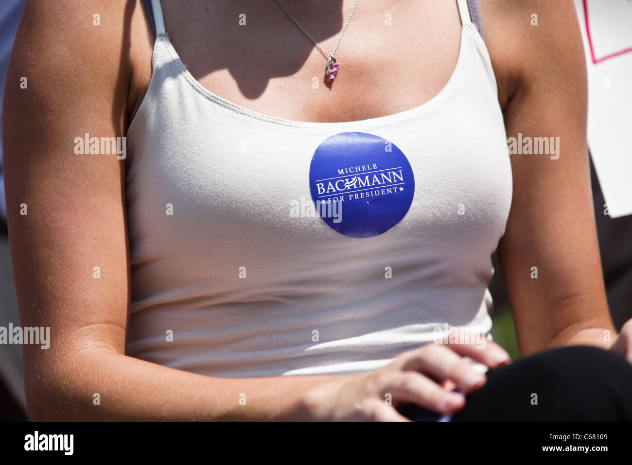 Supporter of candidate Michelle Bachmann during a campaign rally August 18, 2011 in Columbia, South Carolina. Stock Photo