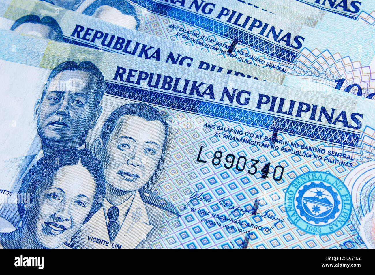 a stack of philippines peso, in one thousand denomination Stock Photo