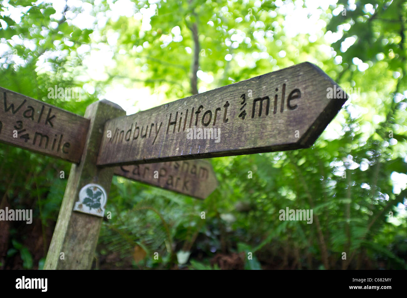 North Devon Sign Direction sign to Windbury Hillfort on the North Devon coast UK Stock ...