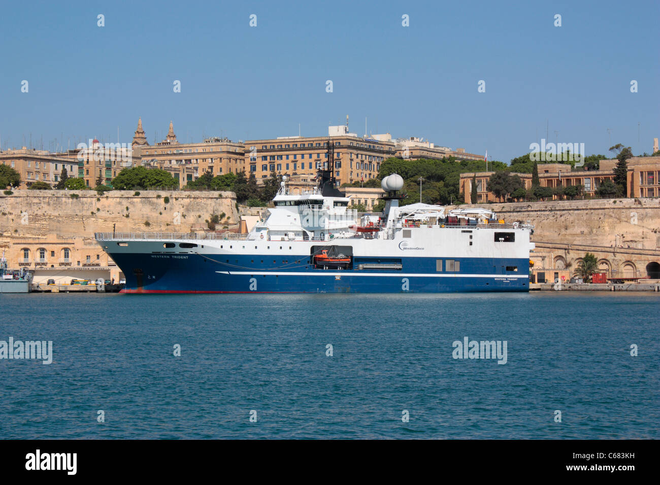 The survey ship Western Trident in Malta's Grand Harbour Stock Photo