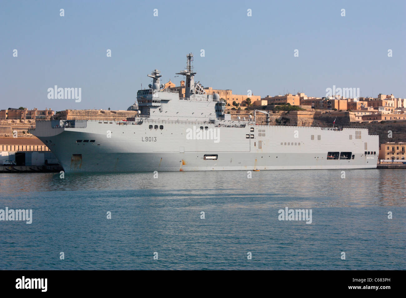 The French Navy assault ship Mistral in Malta during a break from operations off Libya, 18 August 2011 Stock Photo