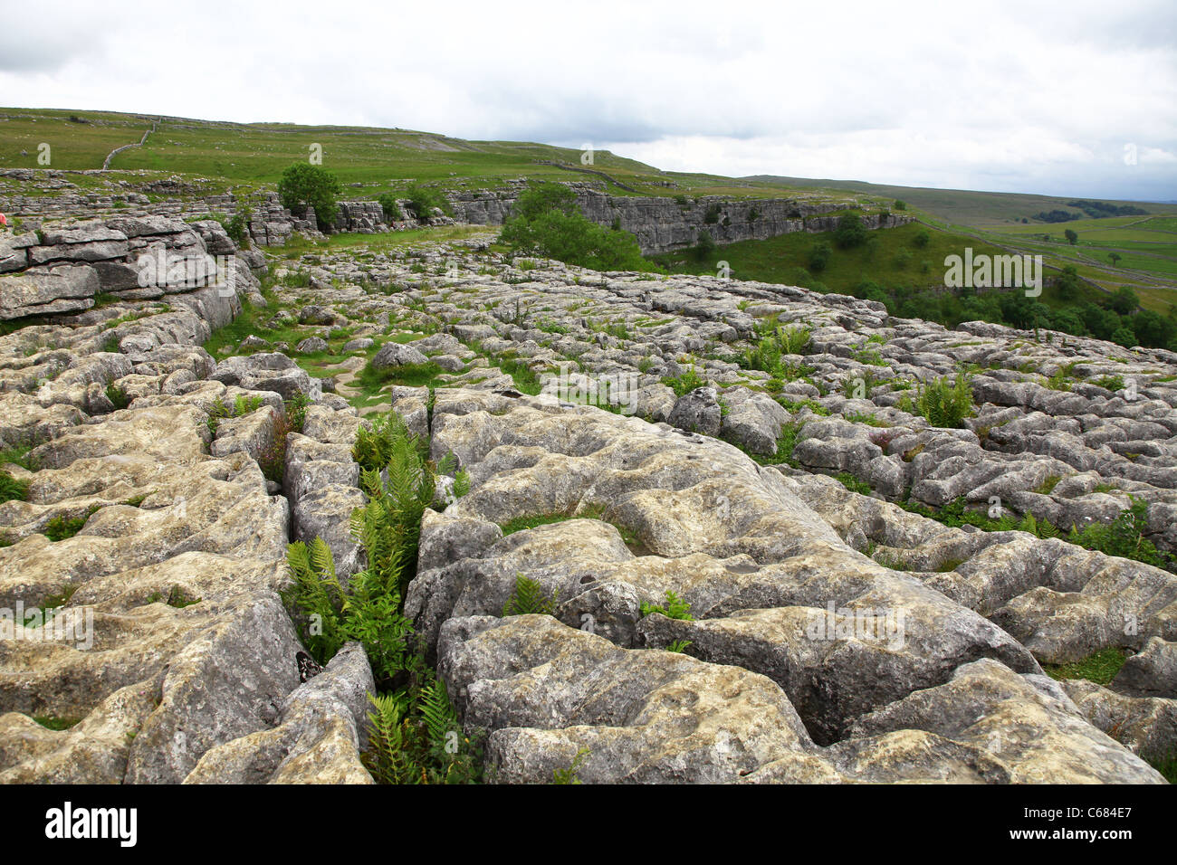 The limestone pavement above Malham Cove, Yorkshire, Yorkshire Dales ...