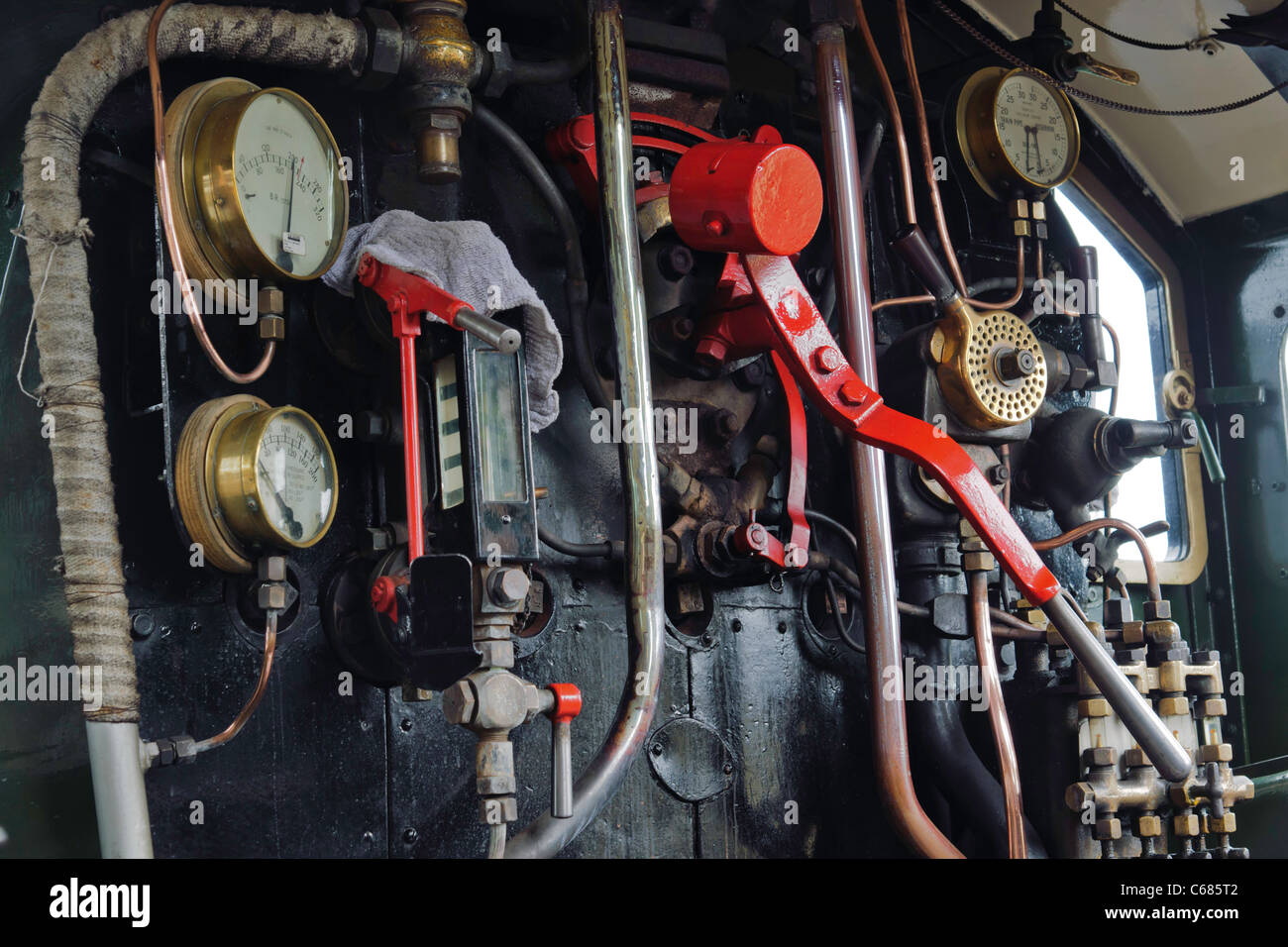Close up detail of the controls of a steam Stock Photo Alamy