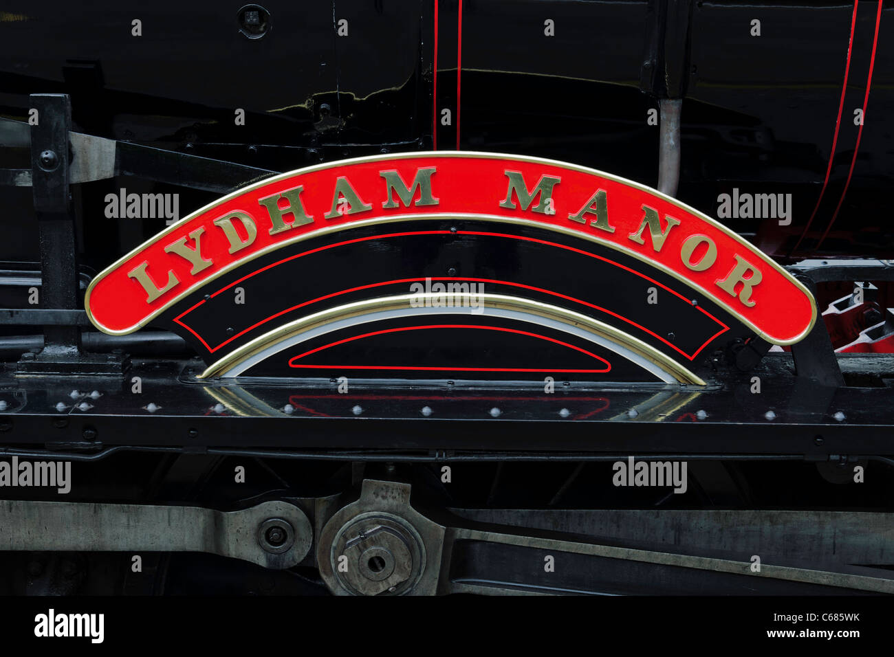 Close up detail of steam locomotive name plate Paignton and Dartmouth steam railway Devon UK Stock Photo