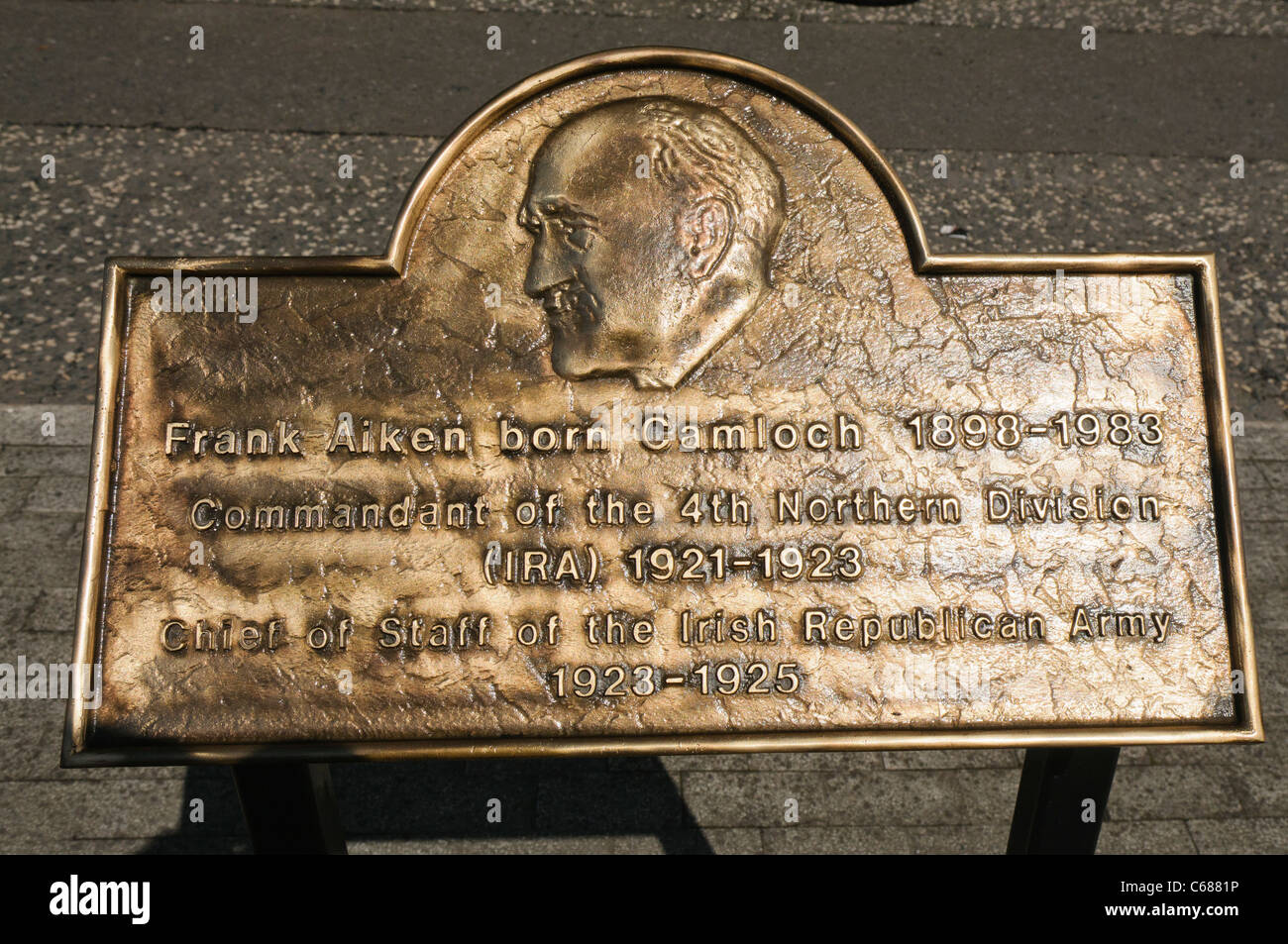 Brass plaque commemorating Frank Aiken, IRA Chief of Staff Stock Photo