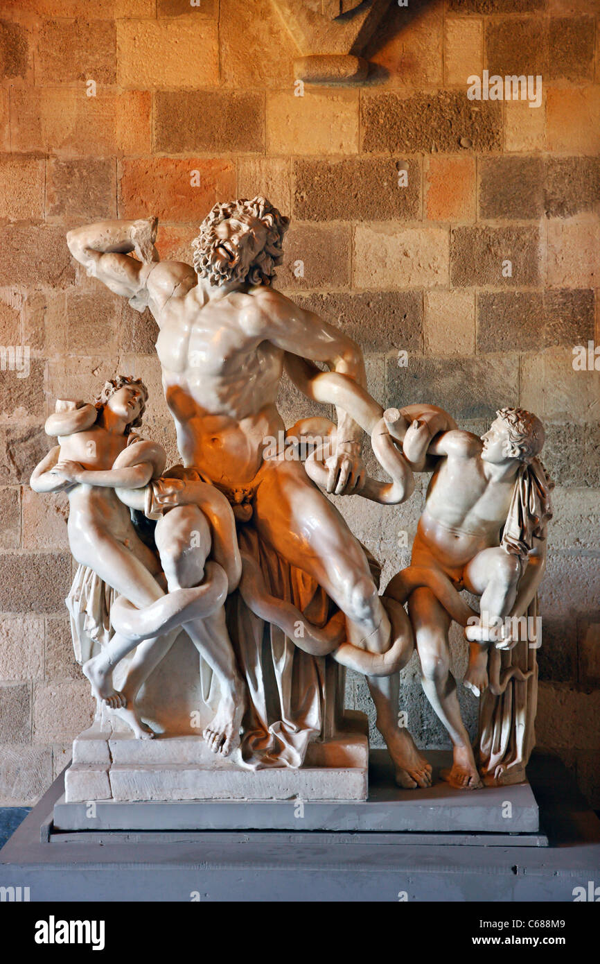 The statue of Laocoon and his sons (exact copy) in the Palace of the Grand Master, Medieval town ...