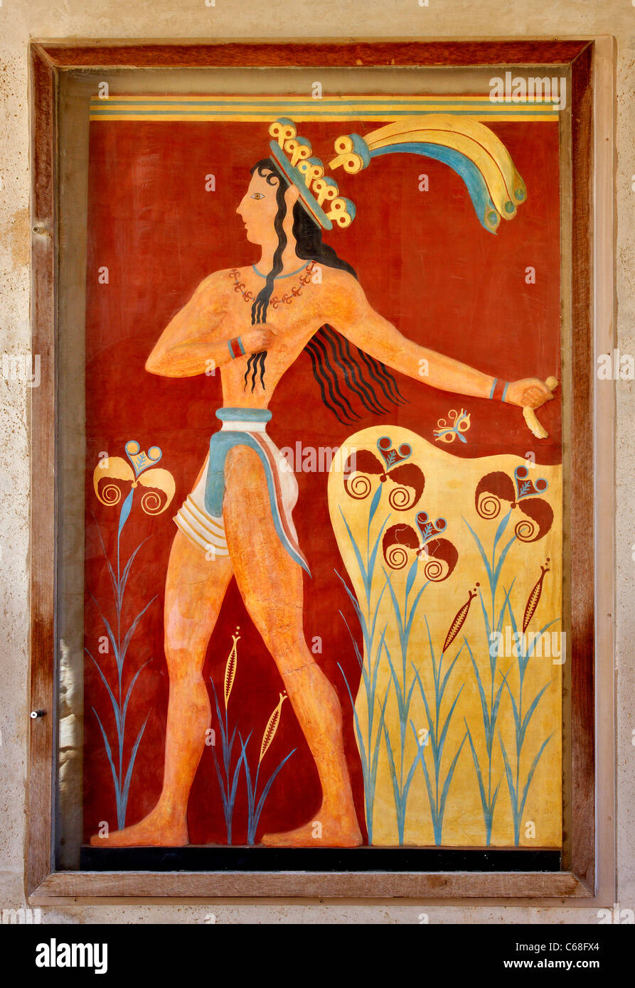 Prince of the Lilies Wall Painting Knossos Fresco Greek Handmade 50cm