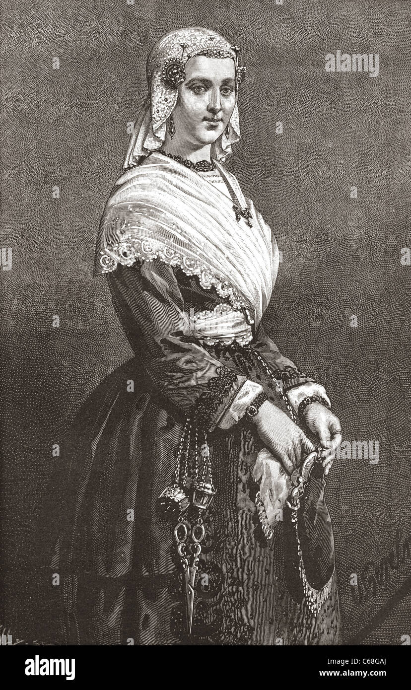 A Friesland lady in typical dress from the 19th century. Stock Photo