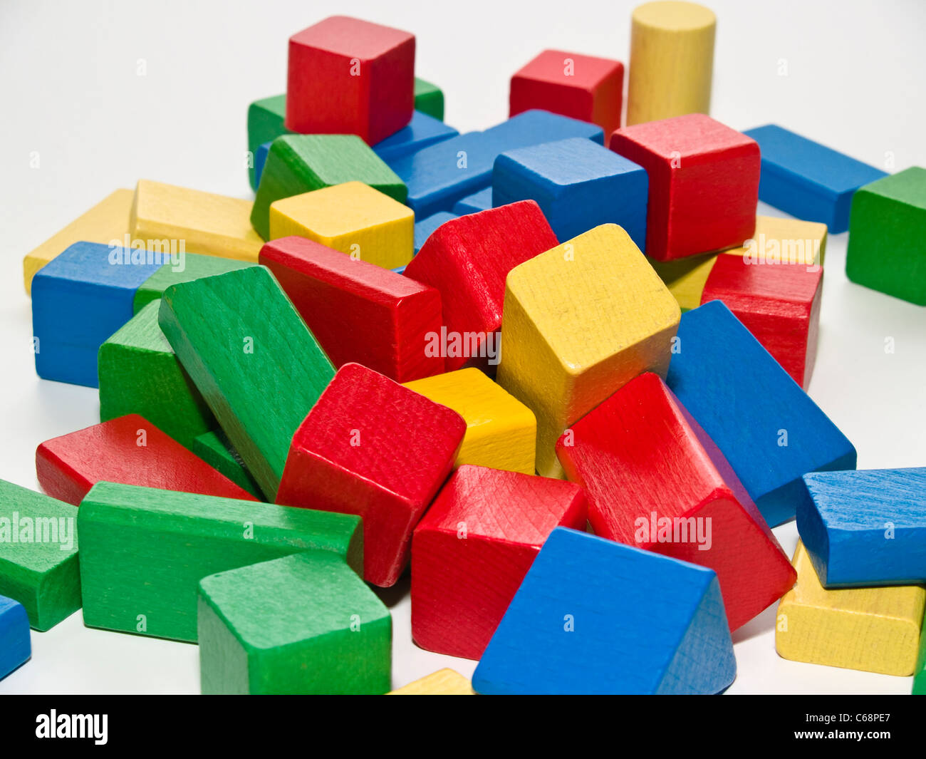 viele bunte Holzbausteine | a lot of colored wooden building blocks Stock Photo