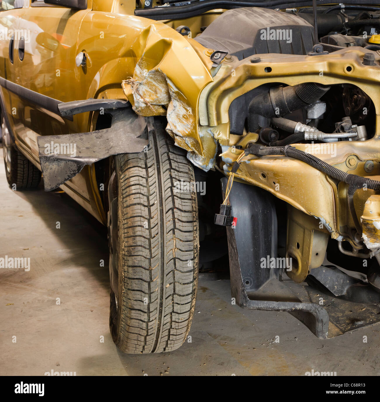 Vehicle which has been in accident and severely damaged. Stock Photo