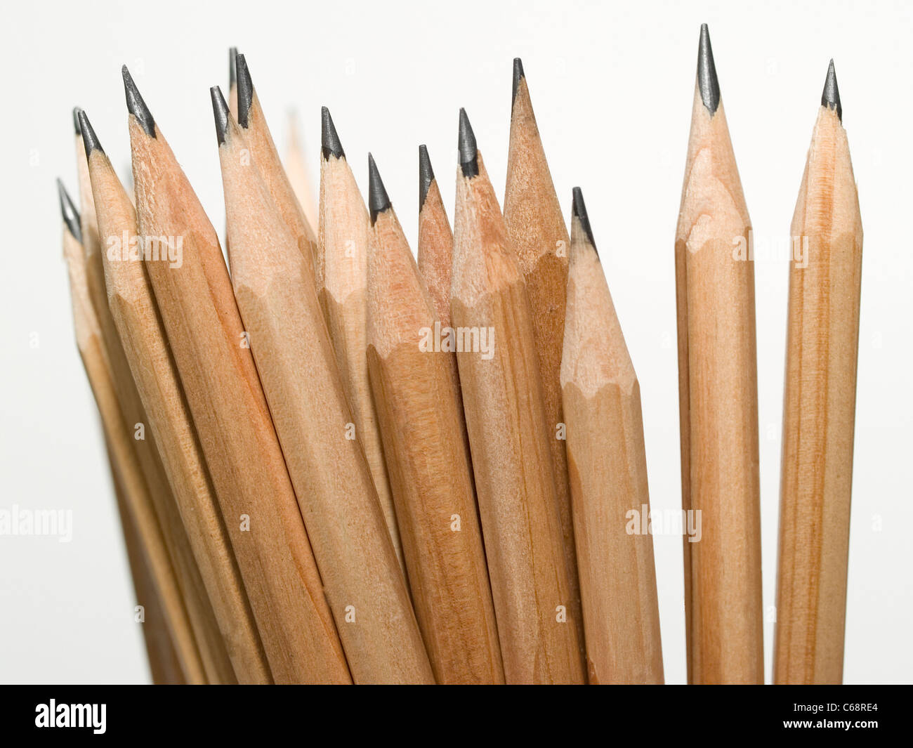 viele Bleistifte mit den Spitzen nach oben | many pencils with the tops upright Stock Photo