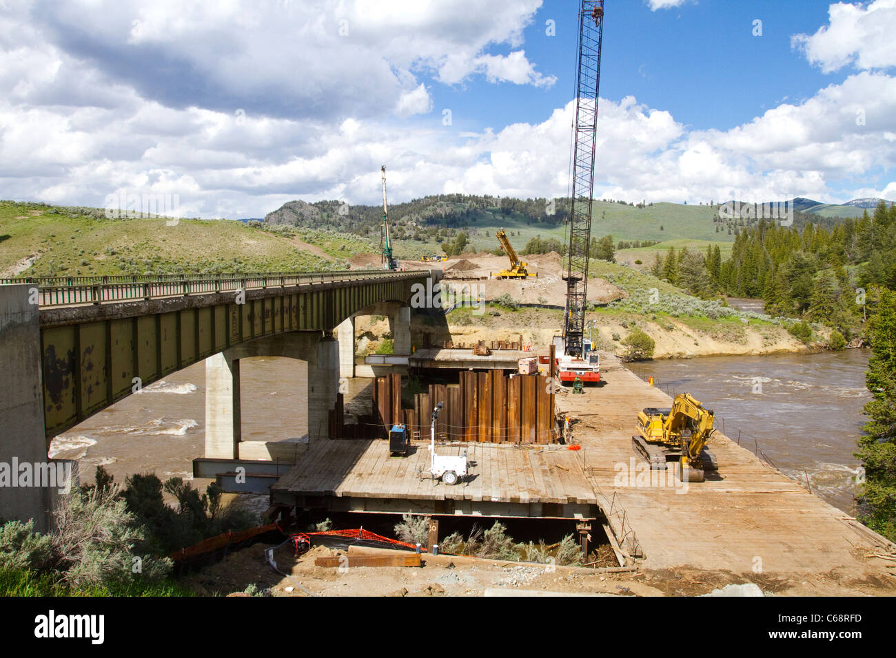 New Bridge Construction Lamar River Yellowstone National Park USA Stock Photo