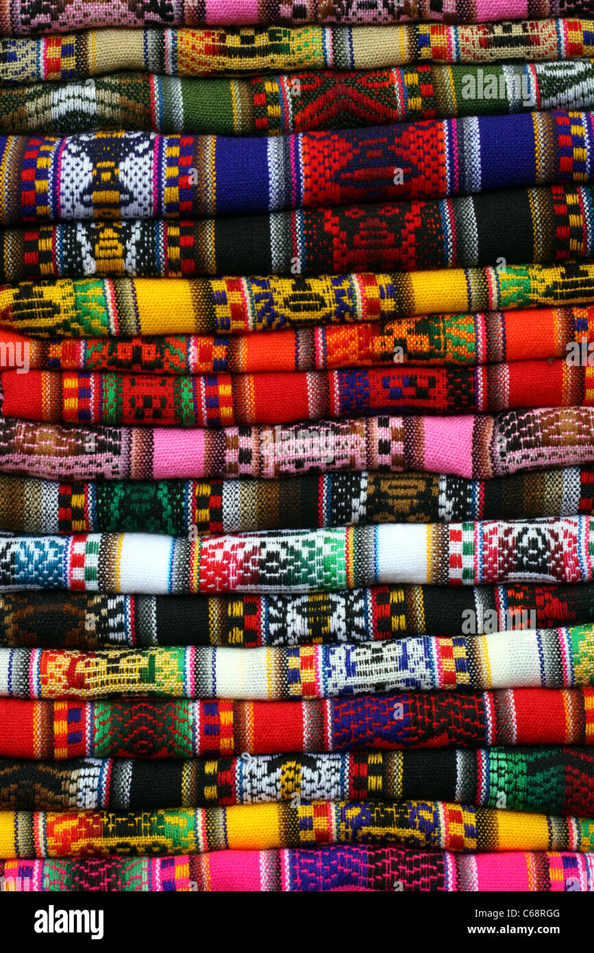 Hand made blankets for sale at Miraflores market. Lima, Peru, South America Stock Photo