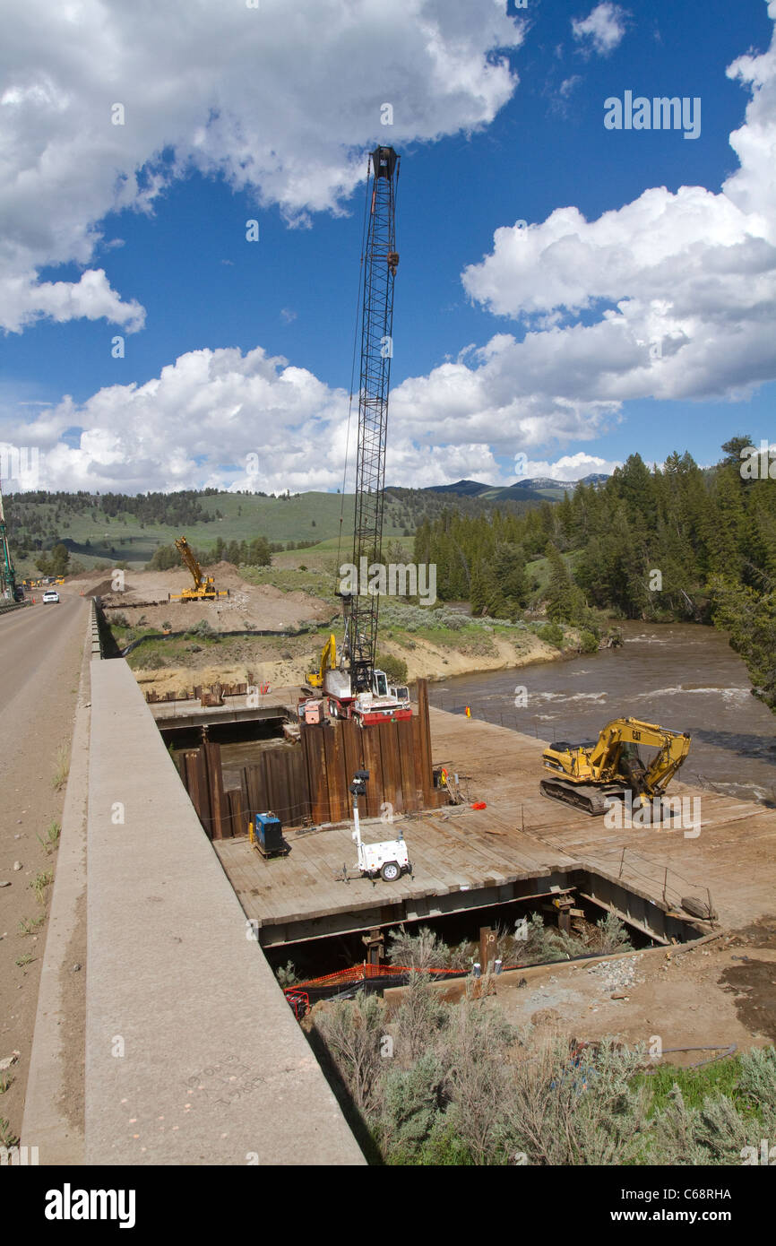 New Bridge Construction Lamar River Yellowstone National Park USA Stock Photo