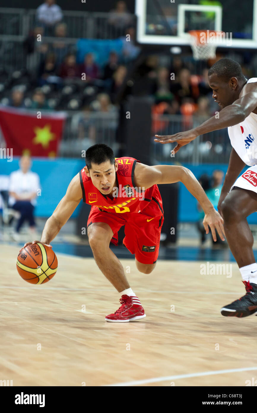 Zhang Qingpeng playing in the China v France, International Basketball