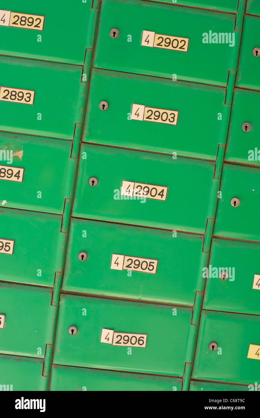 Post boxes (mailboxes) on an apartment building in Larnaca, Cyrpus