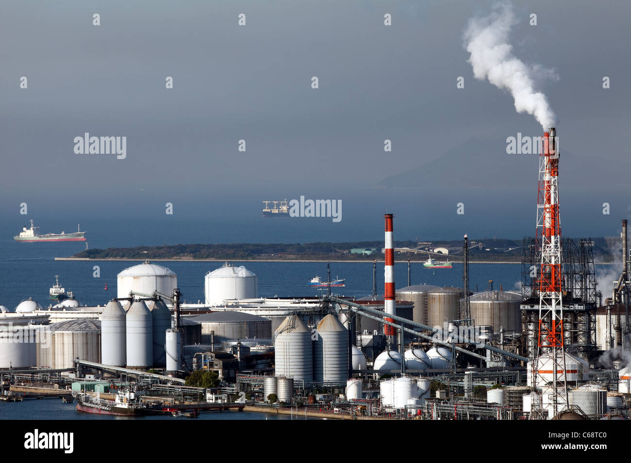 Industrial plant With smoke stacks, Industrial area Stock Photo