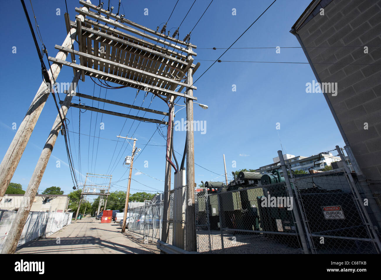 town power transformer local electricity transmission Saskatoon Saskatchewan Canada Stock Photo