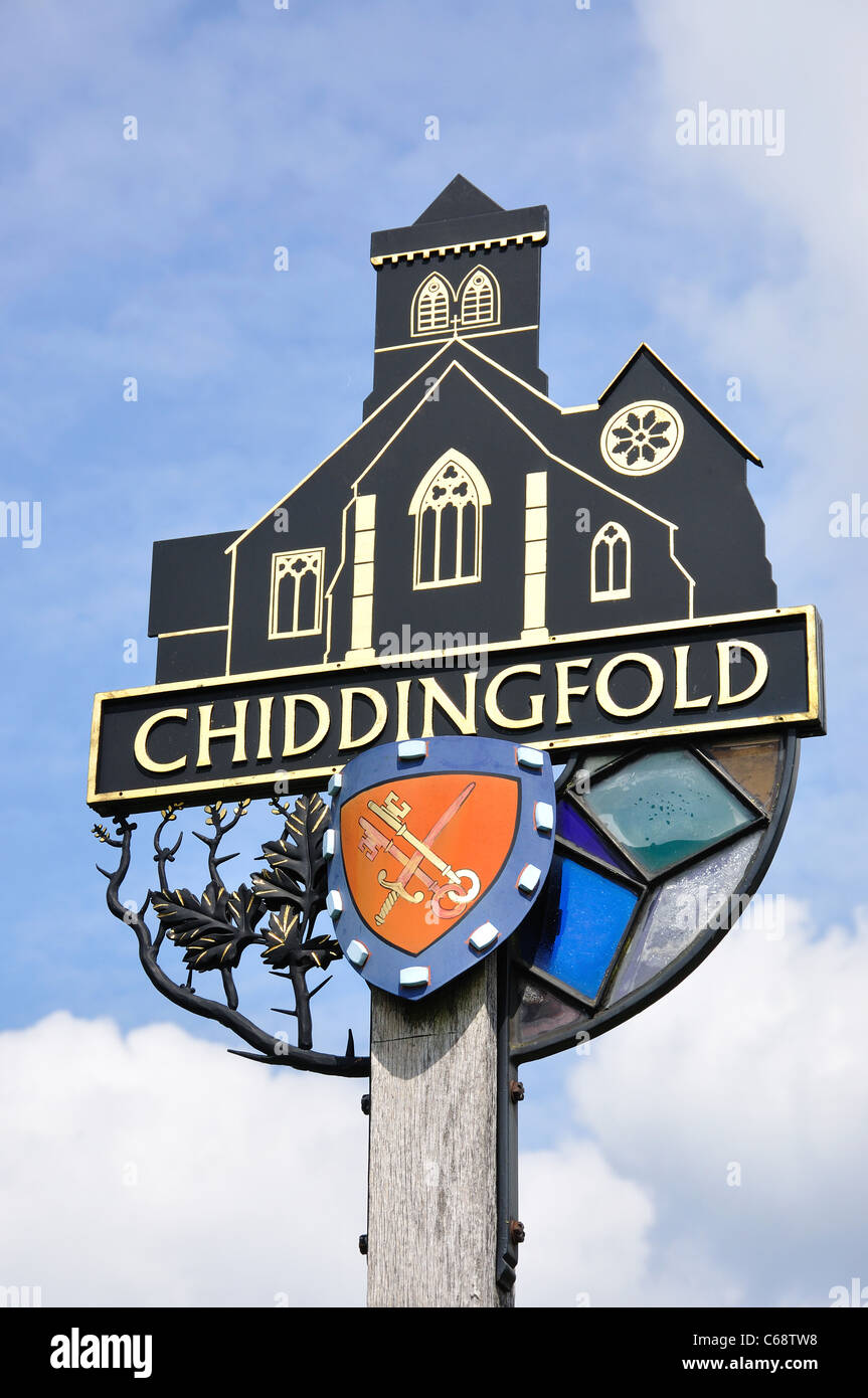 Village sign on The Green, Chiddingfold, Surrey, England, United Kingdom Stock Photo