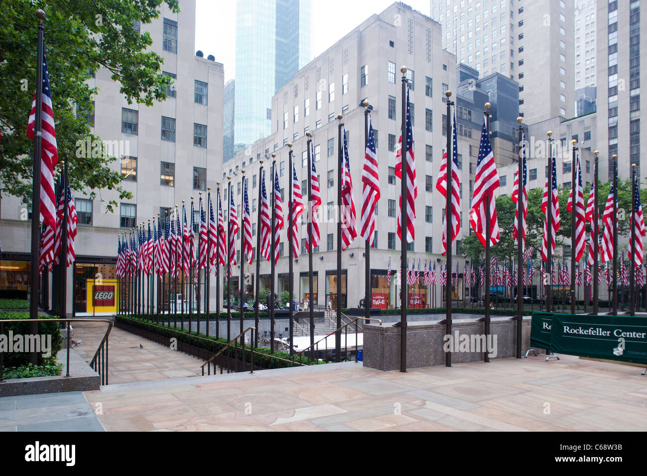 American flags at Rockefeller Center in New York Stock Photo